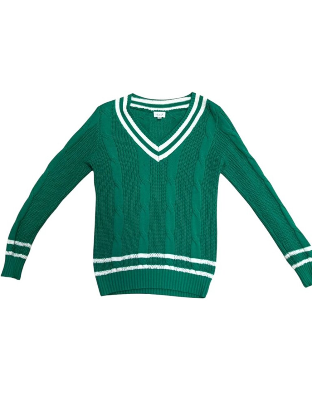 NWOT Le Lis Collection Green Cable Knit Varsity V-Neck Sweater XS